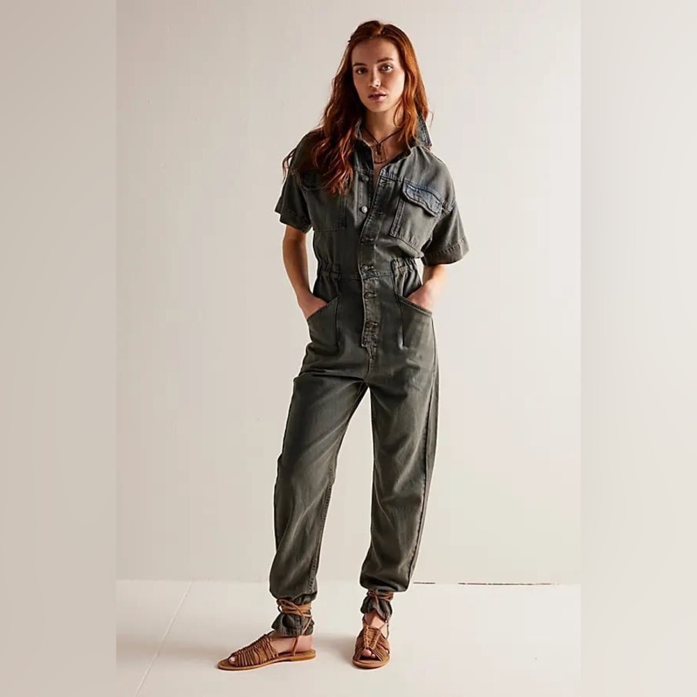 We The Free Black Denim Marci Utility Jumpsuit
